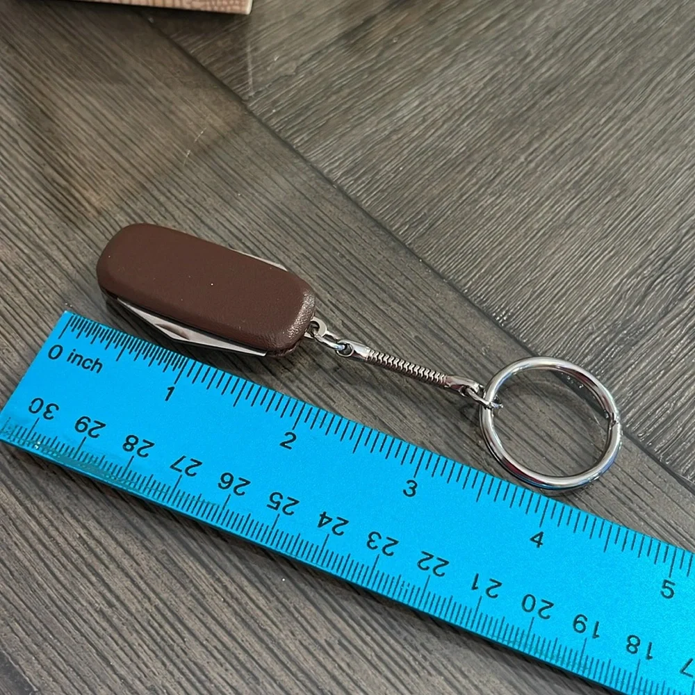 Vintage 1983 Avon Pocket Penknife Keychain Brown Simulated Leather